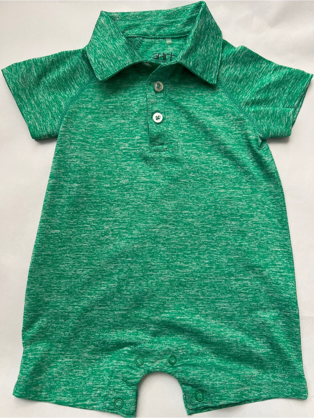 Heather Green Polo-Style Baby One-Piece Romper
